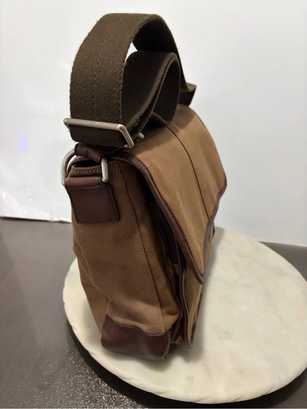 COACH Essex Canvas Crossbody Messenger Bag F70677 w/ Leather Trim Khaki Brown